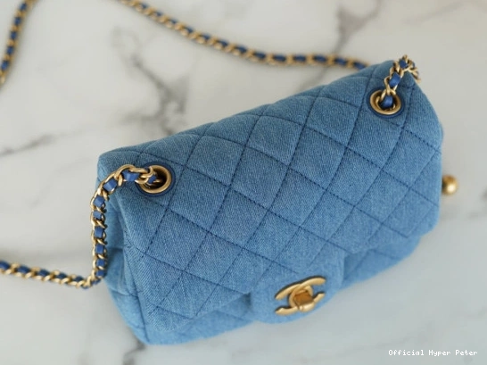 Hyper Peter Crush Pearl CHANEL Flap Mini Blue Denim Quilted 0707